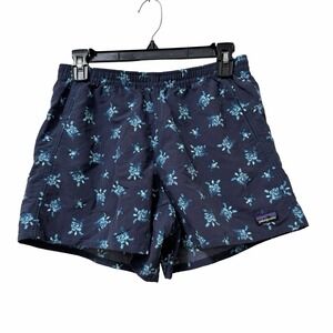 Patagonia Womens 4" Baggies Turtle Print Mini Shorts Size S Blue Beach Tropical